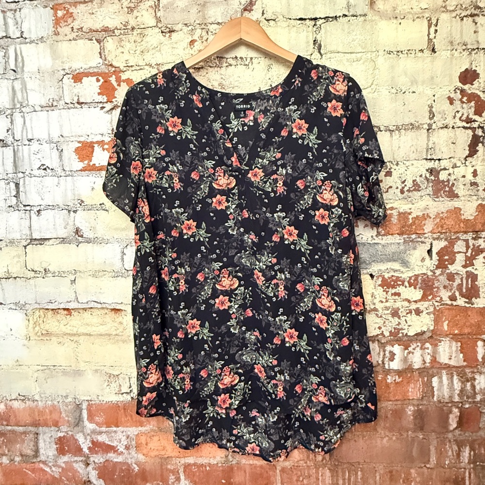 Torrid Black Floral Blouse